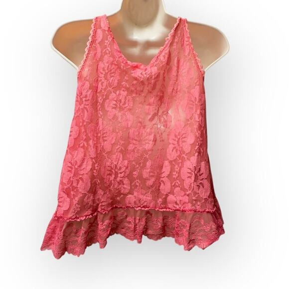 Red Lace 1960s Babydoll Cami Sleeveless Top Hand Dyed Vintage Lingerie Rosette - Picture 3 of 14